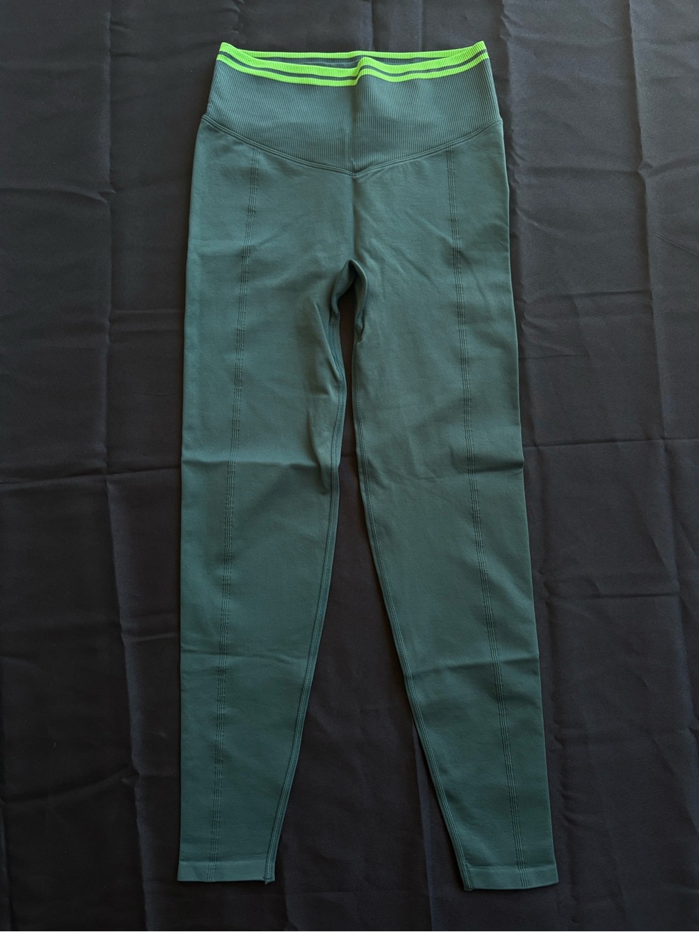 PINK Victoria's Secret Forest Green Leggings with Neon Green Waistband